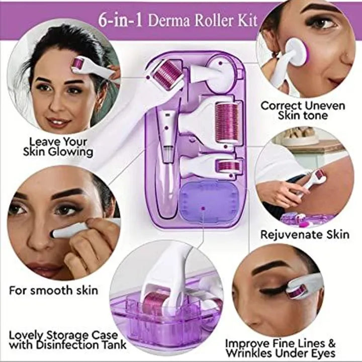 Derma 6 in 1 Micro Needle SKin Therapy Derma Roller Kit For Face & Body